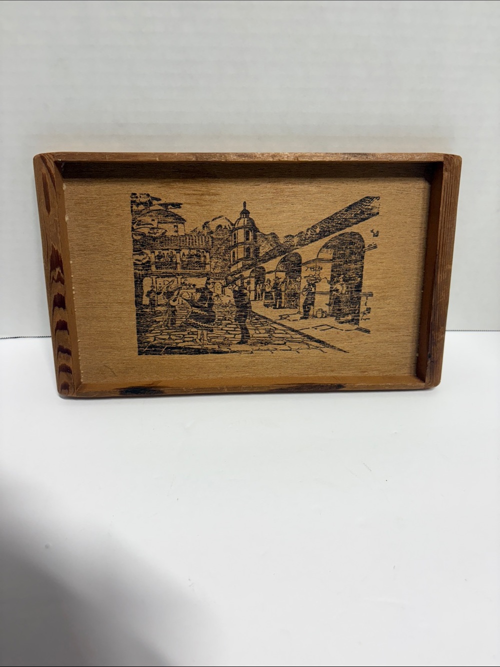 Vintage 1940s California Redwood Souvenir Box Lid Tray - San Gabriel Fiesta